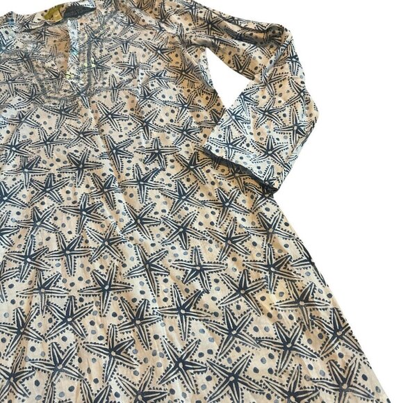 Sigrid Olsen 100% Cotton V-Neck Tunic Top Sequin Star Fish Long Sleeve Sz Medium - Picture 5 of 11